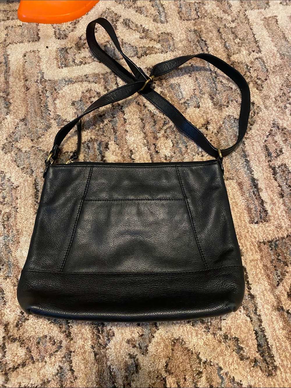 Classic Black Leather fossil Crossbody Shoulder Bag